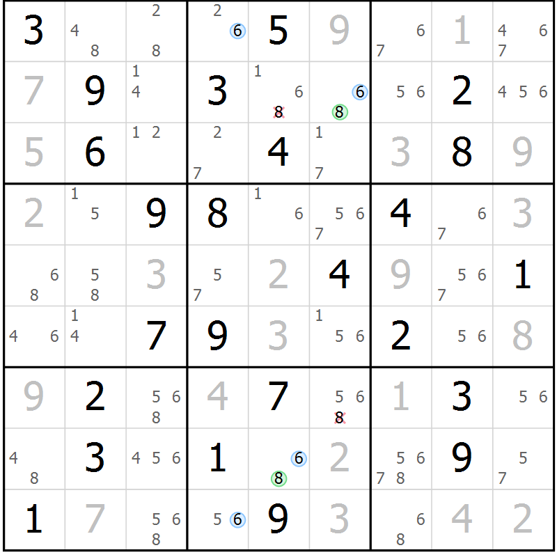 Position des candidats pour la solution de la Gr 76 page 79 du magazine de sudoku Sudoku Suprême n° 037