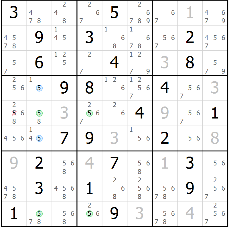 Position des candidats pour la solution de la Gr 76 page 79 du magazine de sudoku Sudoku Suprême n° 037
