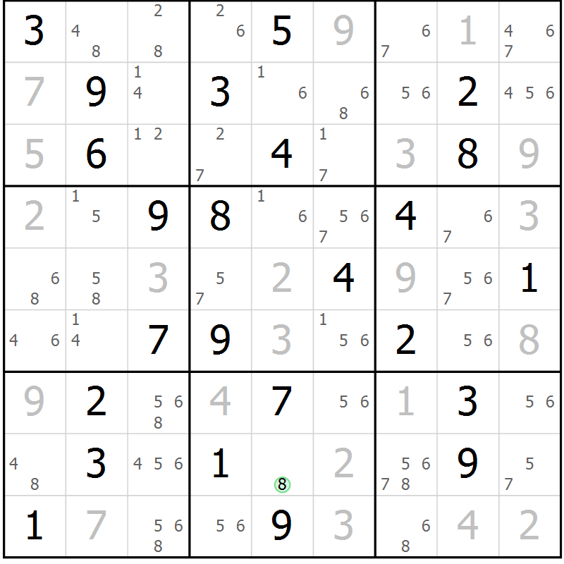 Position des candidats pour la solution de la Gr 76 page 79 du magazine de sudoku Sudoku Suprême n° 037