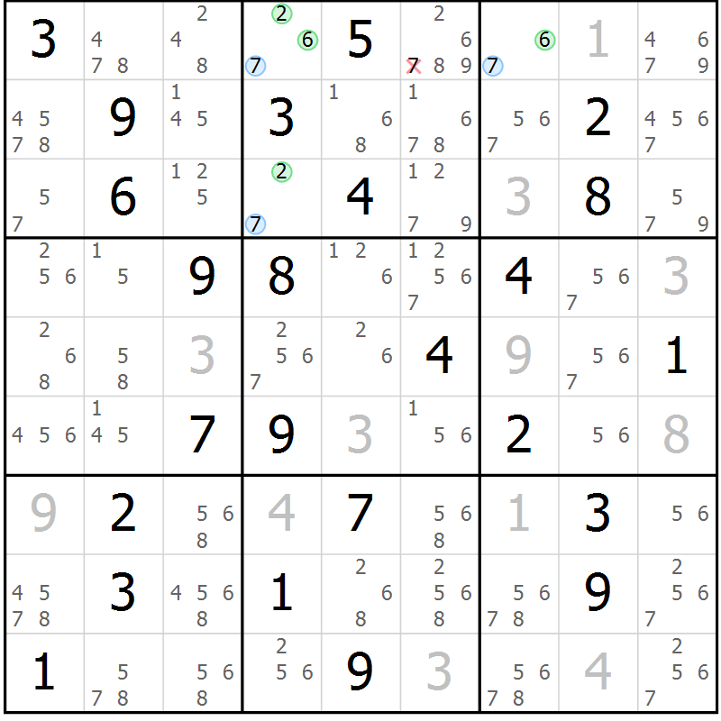 Position des candidats pour la solution de la Gr 76 page 79 du magazine de sudoku Sudoku Suprême n° 037