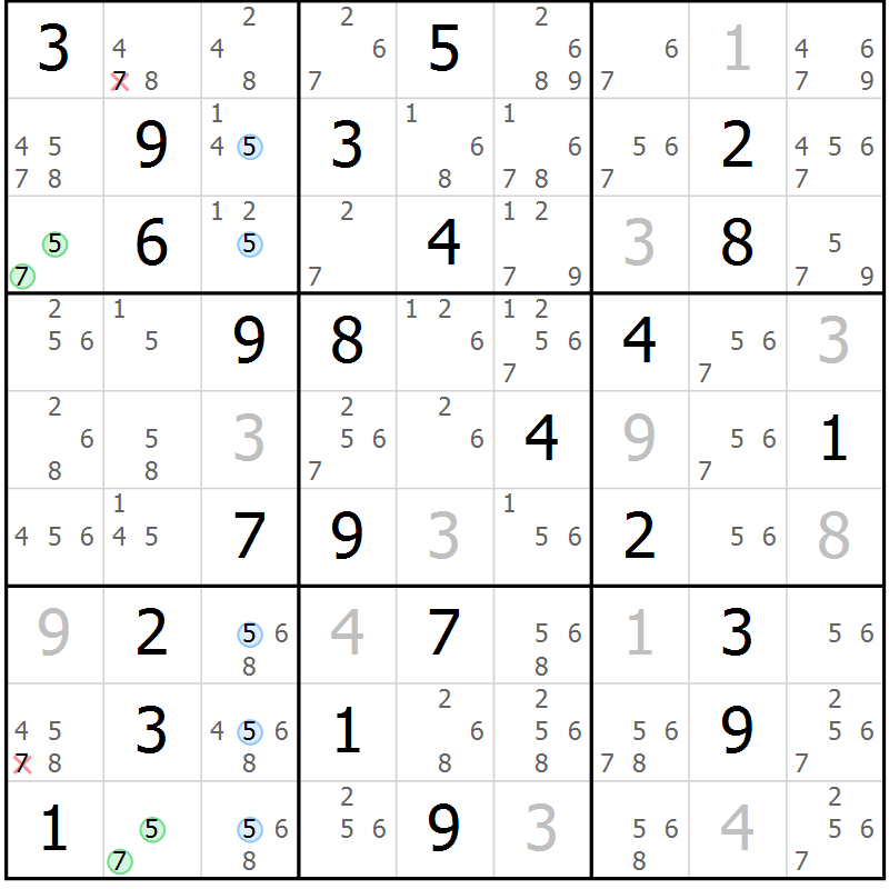 Position des candidats pour la solution de la Gr 76 page 79 du magazine de sudoku Sudoku Suprême n° 037