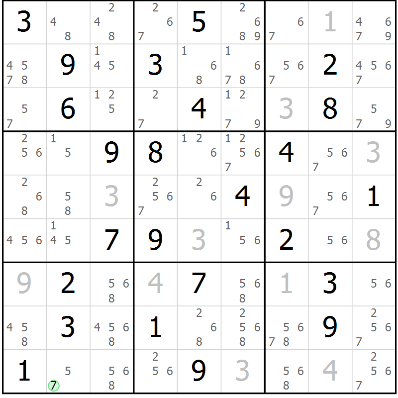 Position des candidats pour la solution de la Gr 76 page 79 du magazine de sudoku Sudoku Suprême n° 037