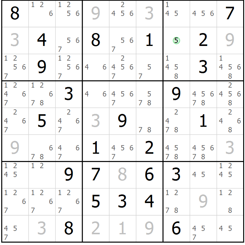 Position des candidats pour la solution de la Gr 77 page 80 du magazine de sudoku Sudoku Suprême n° 037