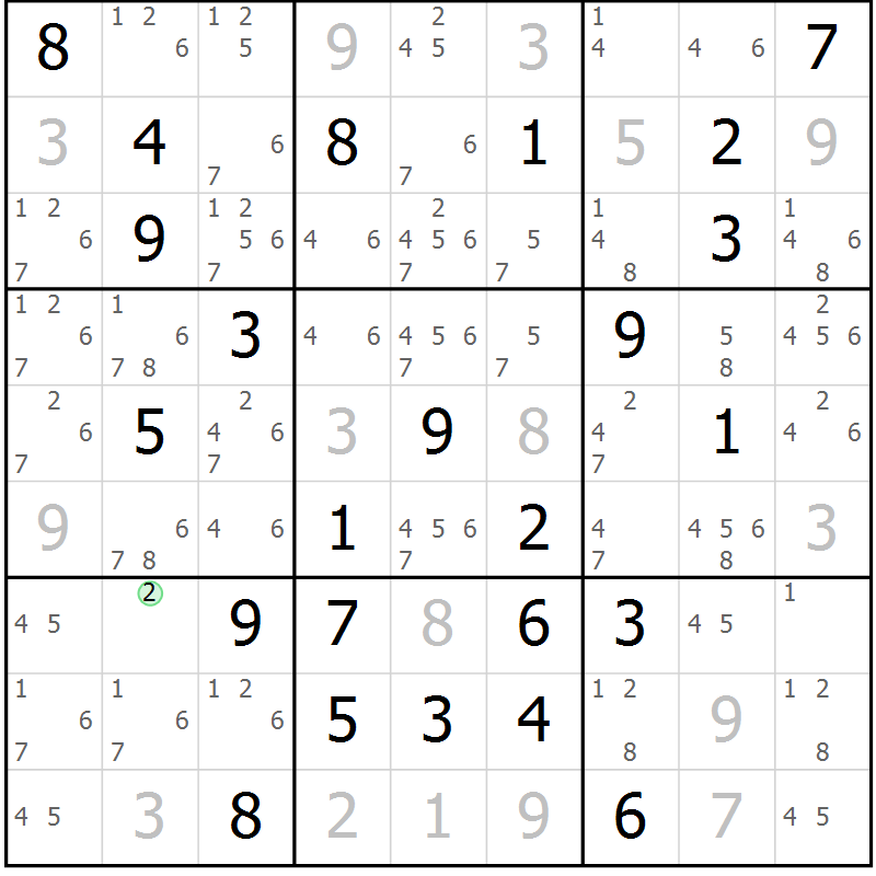 Position des candidats pour la solution de la Gr 77 page 80 du magazine de sudoku Sudoku Suprême n° 037
