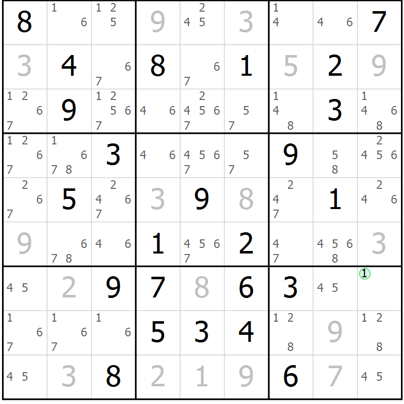Position des candidats pour la solution de la Gr 77 page 80 du magazine de sudoku Sudoku Suprême n° 037