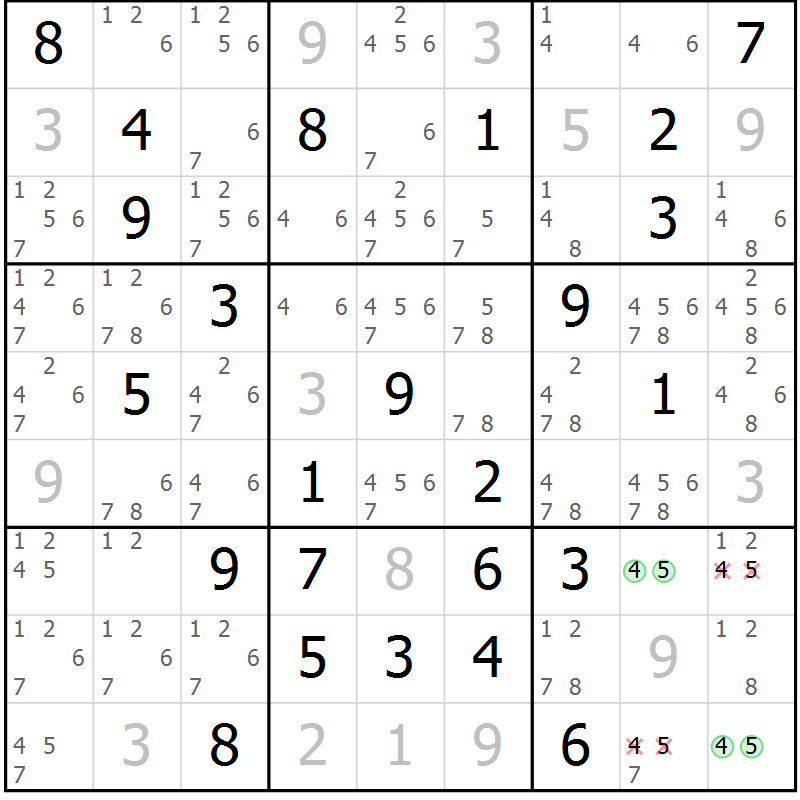 Position des candidats pour la solution de la Gr 77 page 80 du magazine de sudoku Sudoku Suprême n° 037