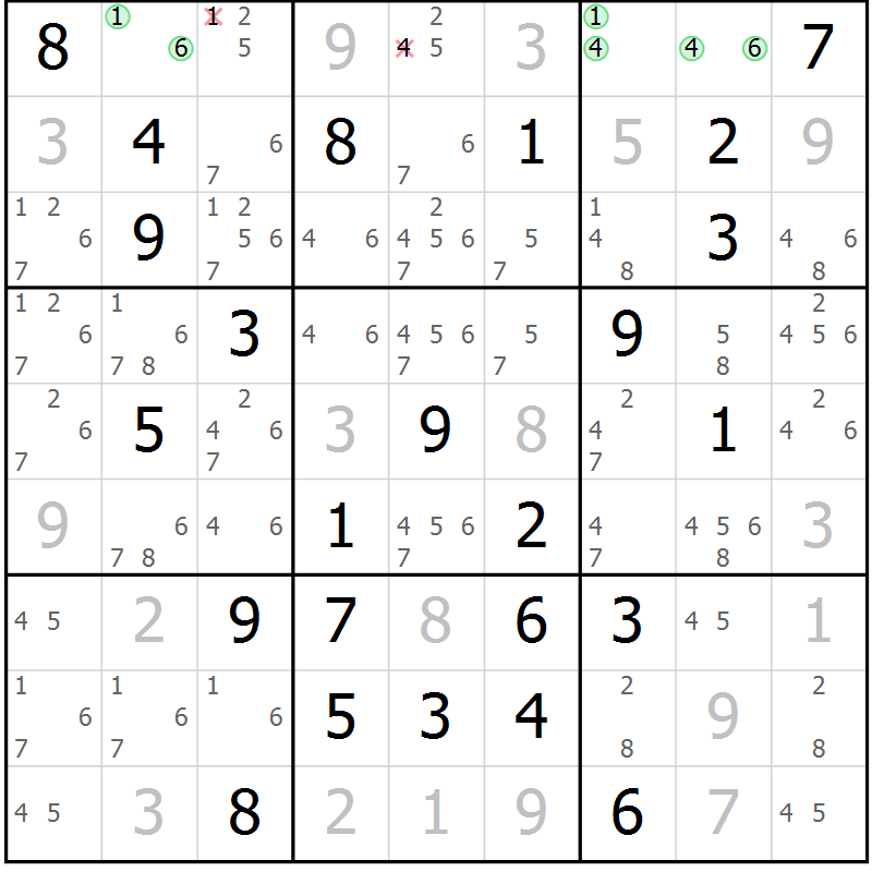 Position des candidats pour la solution de la Gr 77 page 80 du magazine de sudoku Sudoku Suprême n° 037