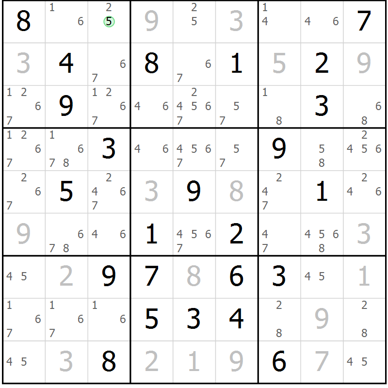 Position des candidats pour la solution de la Gr 77 page 80 du magazine de sudoku Sudoku Suprême n° 037