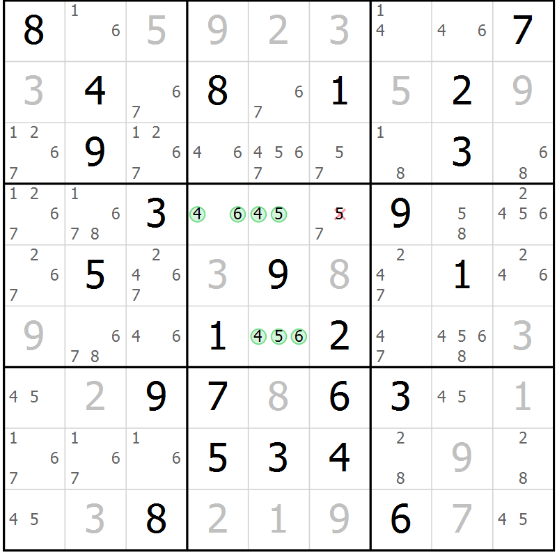 Position des candidats pour la solution de la Gr 77 page 80 du magazine de sudoku Sudoku Suprême n° 037
