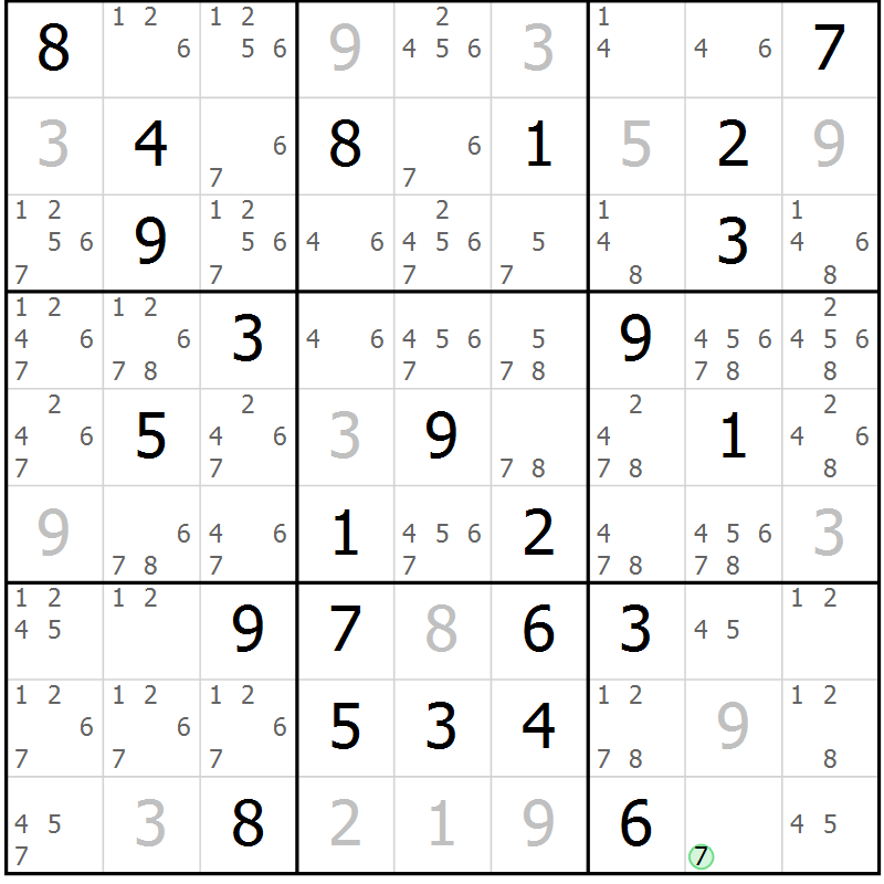 Position des candidats pour la solution de la Gr 77 page 80 du magazine de sudoku Sudoku Suprême n° 037