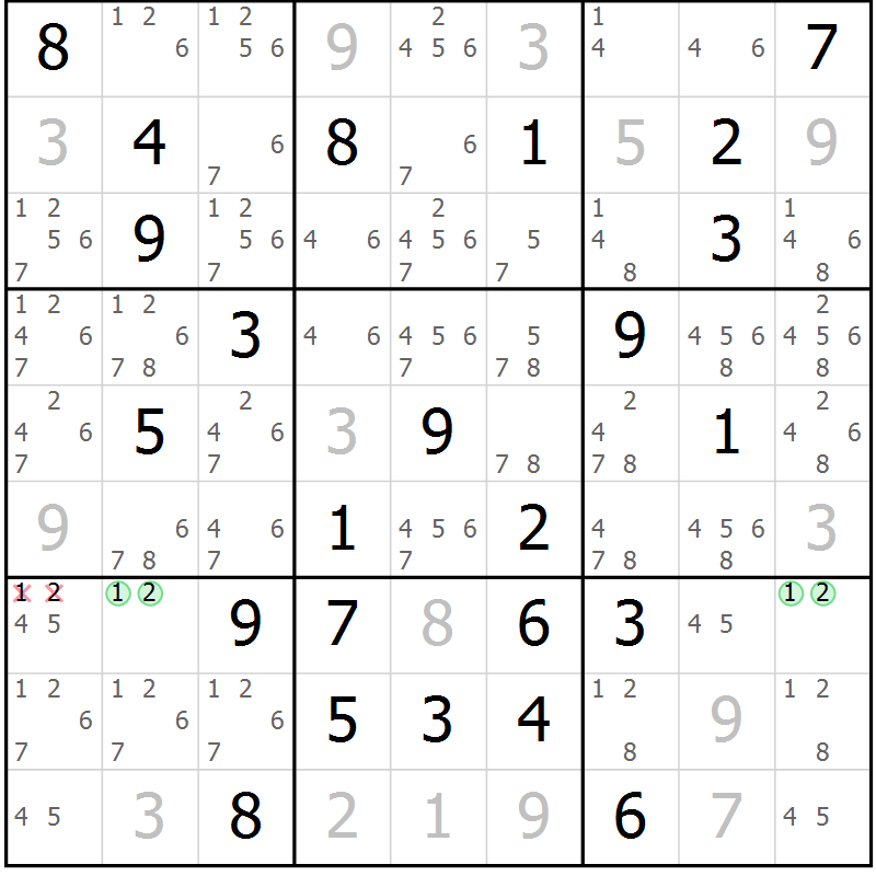 Position des candidats pour la solution de la Gr 77 page 80 du magazine de sudoku Sudoku Suprême n° 037