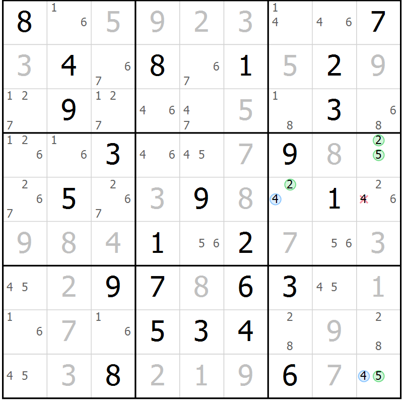 Position des candidats pour la solution de la Gr 77 page 80 du magazine de sudoku Sudoku Suprême n° 037