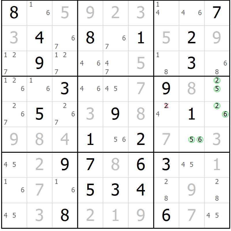 Position des candidats pour la solution de la Gr 77 page 80 du magazine de sudoku Sudoku Suprême n° 037