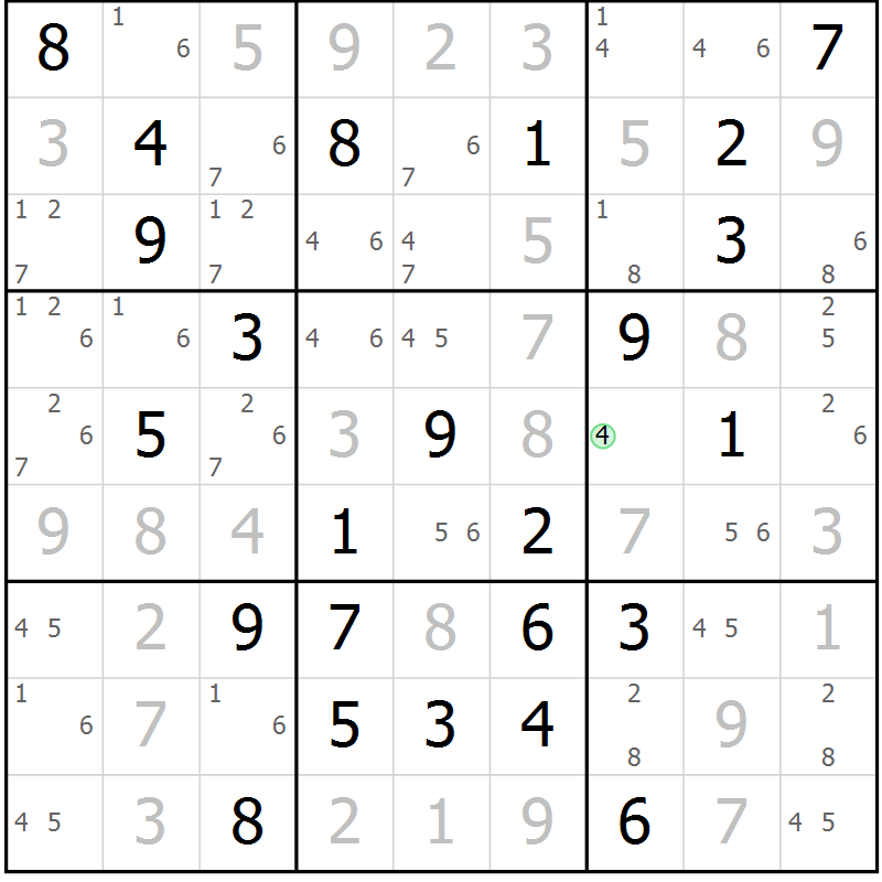 Position des candidats pour la solution de la Gr 77 page 80 du magazine de sudoku Sudoku Suprême n° 037