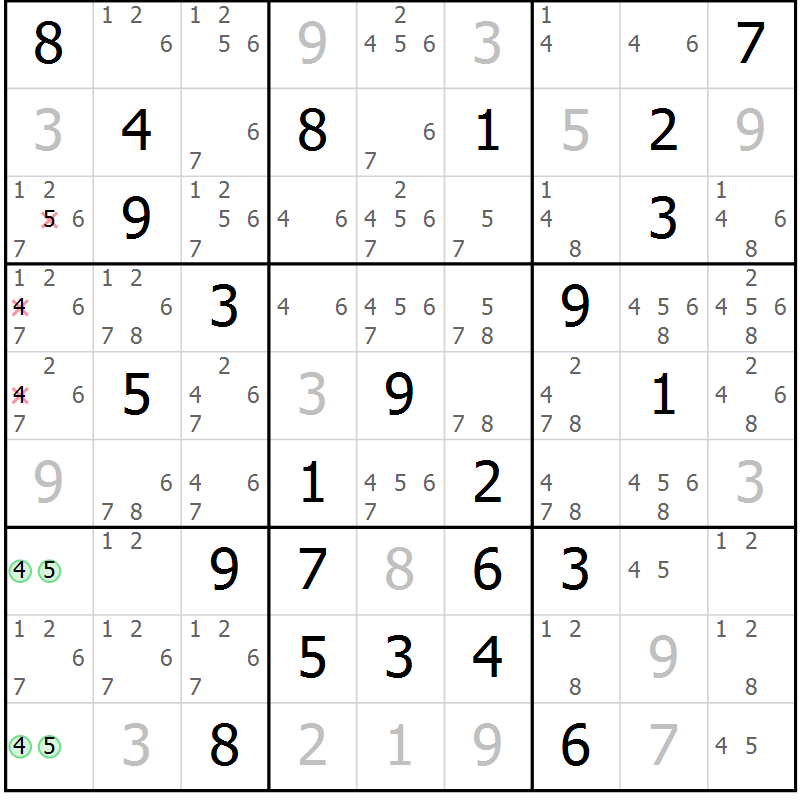 Position des candidats pour la solution de la Gr 77 page 80 du magazine de sudoku Sudoku Suprême n° 037