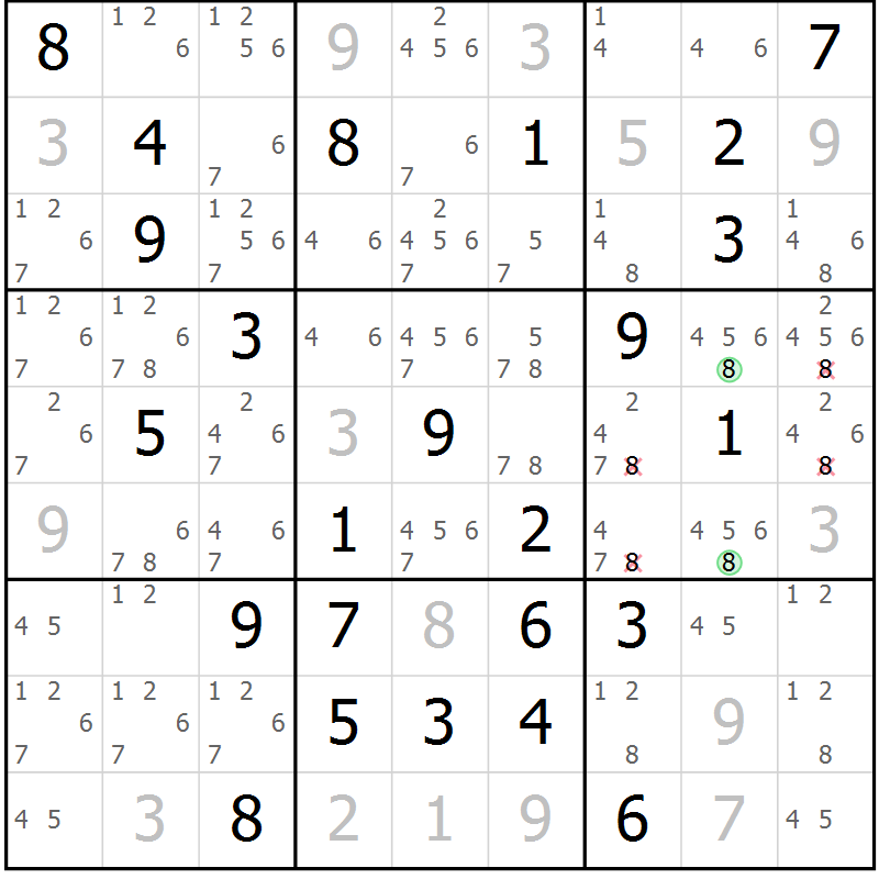 Position des candidats pour la solution de la Gr 77 page 80 du magazine de sudoku Sudoku Suprême n° 037