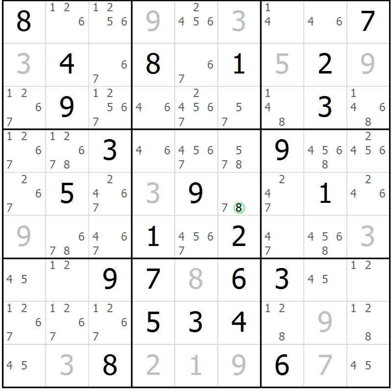 Position des candidats pour la solution de la Gr 77 page 80 du magazine de sudoku Sudoku Suprême n° 037