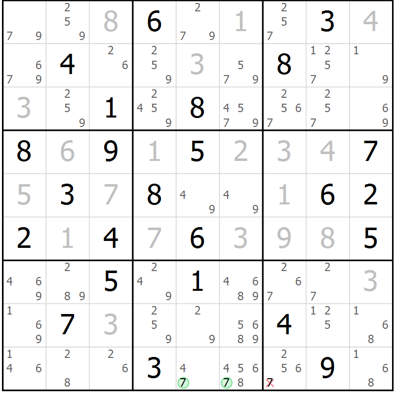 Position des candidats pour la solution de la Gr 78 page 81 du magazine de sudoku Sudoku Suprême n° 037