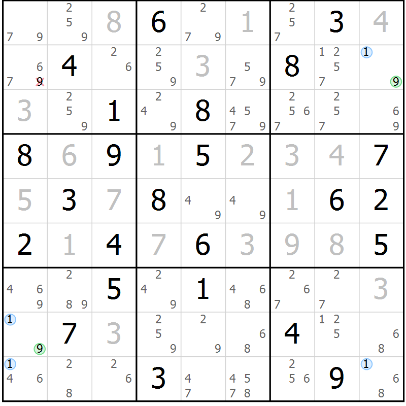 Position des candidats pour la solution de la Gr 78 page 81 du magazine de sudoku Sudoku Suprême n° 037
