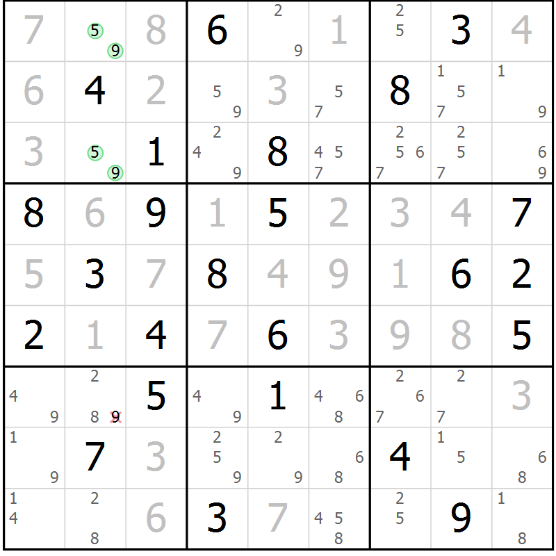 Position des candidats pour la solution de la Gr 78 page 81 du magazine de sudoku Sudoku Suprême n° 037