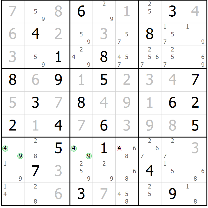 Position des candidats pour la solution de la Gr 78 page 81 du magazine de sudoku Sudoku Suprême n° 037