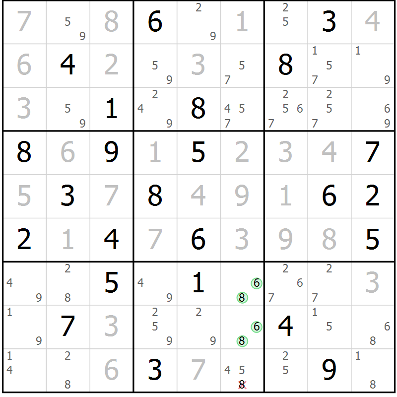 Position des candidats pour la solution de la Gr 78 page 81 du magazine de sudoku Sudoku Suprême n° 037