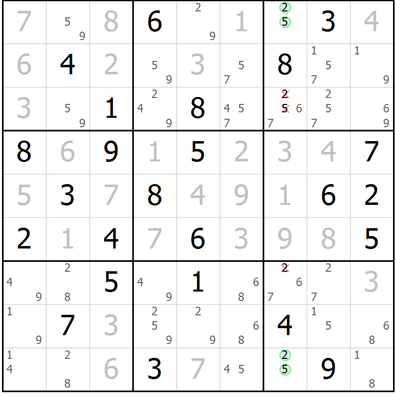 Position des candidats pour la solution de la Gr 78 page 81 du magazine de sudoku Sudoku Suprême n° 037