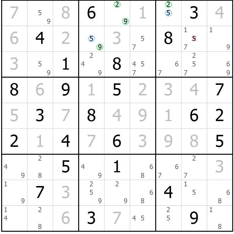 Position des candidats pour la solution de la Gr 78 page 81 du magazine de sudoku Sudoku Suprême n° 037