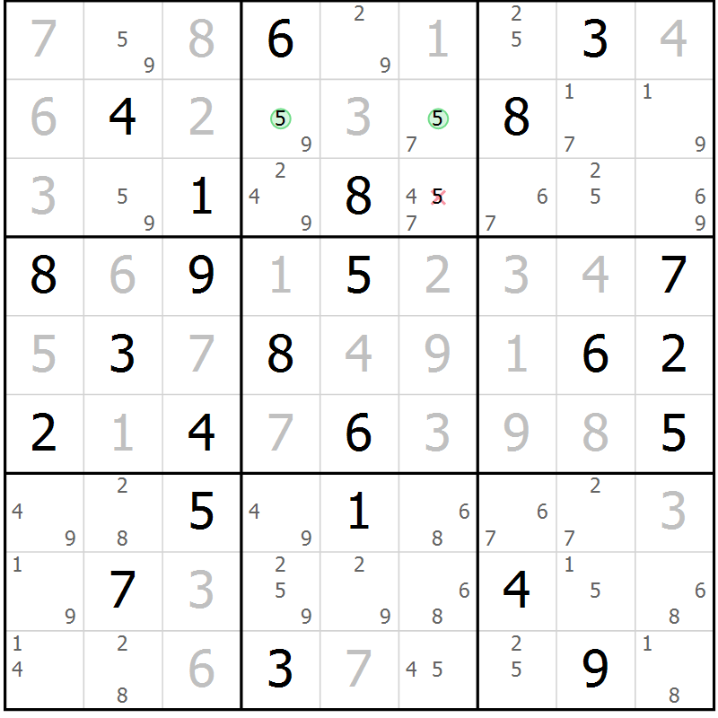 Position des candidats pour la solution de la Gr 78 page 81 du magazine de sudoku Sudoku Suprême n° 037