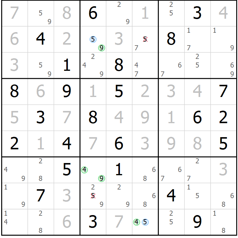Position des candidats pour la solution de la Gr 78 page 81 du magazine de sudoku Sudoku Suprême n° 037