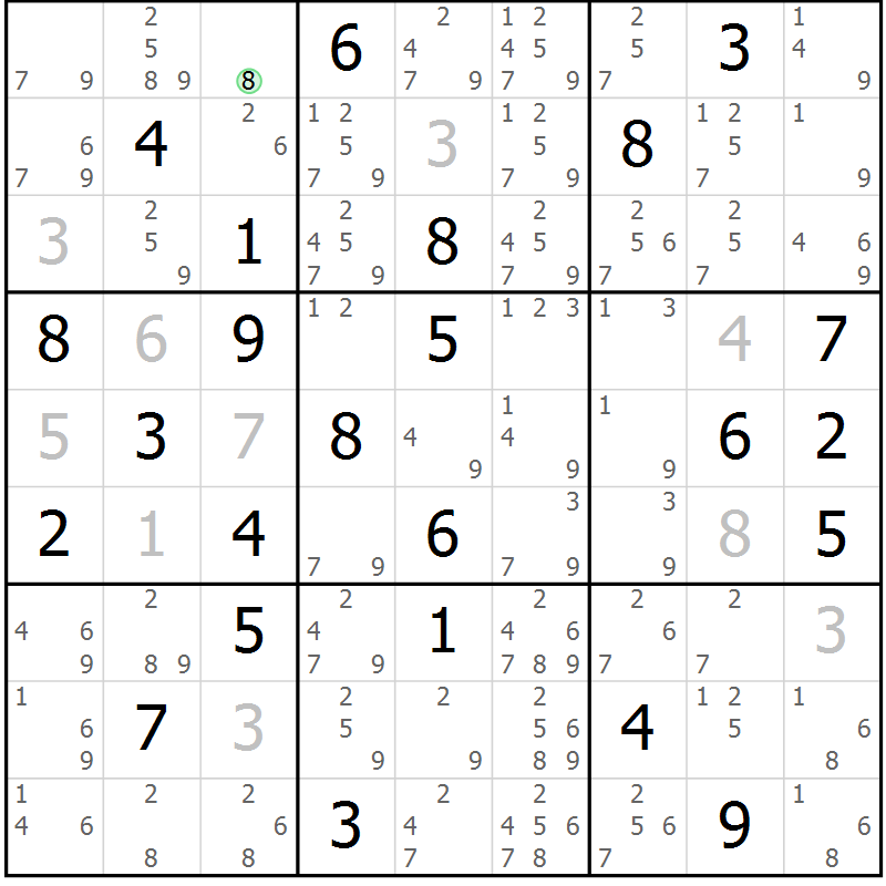 Position des candidats pour la solution de la Gr 78 page 81 du magazine de sudoku Sudoku Suprême n° 037