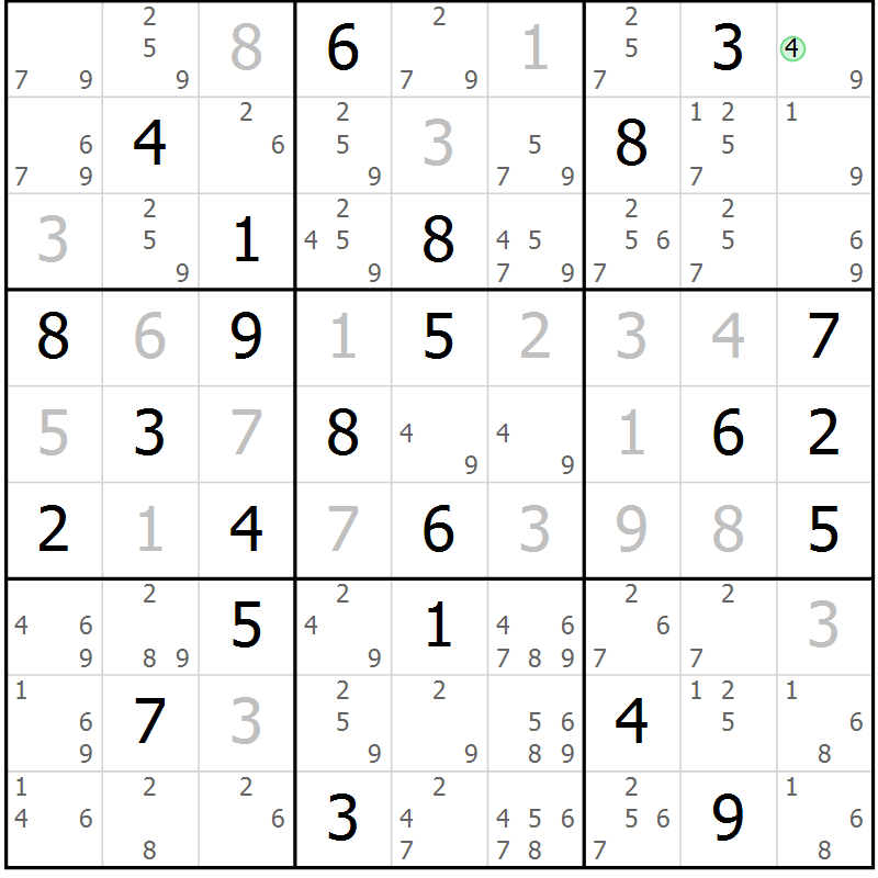 Position des candidats pour la solution de la Gr 78 page 81 du magazine de sudoku Sudoku Suprême n° 037