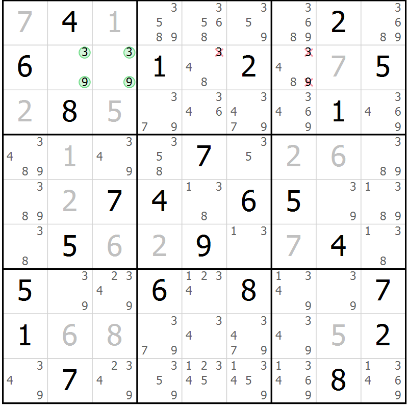Position des candidats pour la solution de la Gr 79 page 82 du magazine de sudoku Sudoku Suprême n° 037