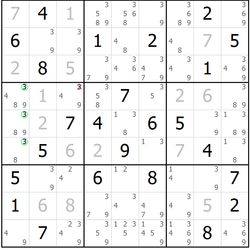 Position des candidats pour la solution de la Gr 79 page 82 du magazine de sudoku Sudoku Suprême n° 037