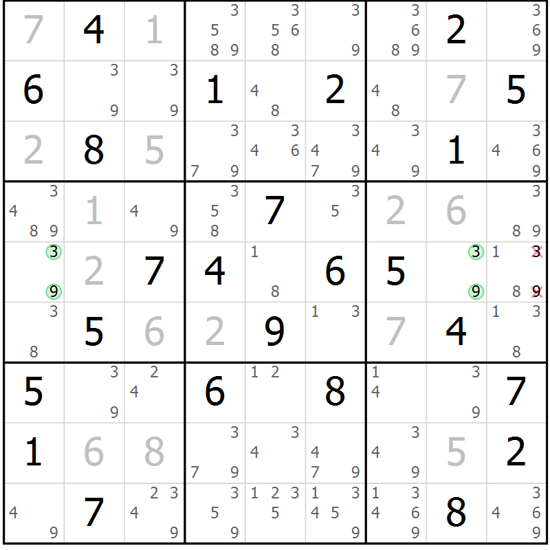 Position des candidats pour la solution de la Gr 79 page 82 du magazine de sudoku Sudoku Suprême n° 037