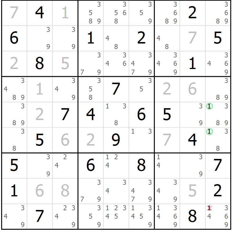 Position des candidats pour la solution de la Gr 79 page 82 du magazine de sudoku Sudoku Suprême n° 037