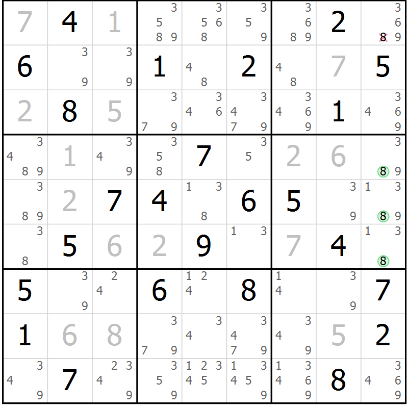 Position des candidats pour la solution de la Gr 79 page 82 du magazine de sudoku Sudoku Suprême n° 037