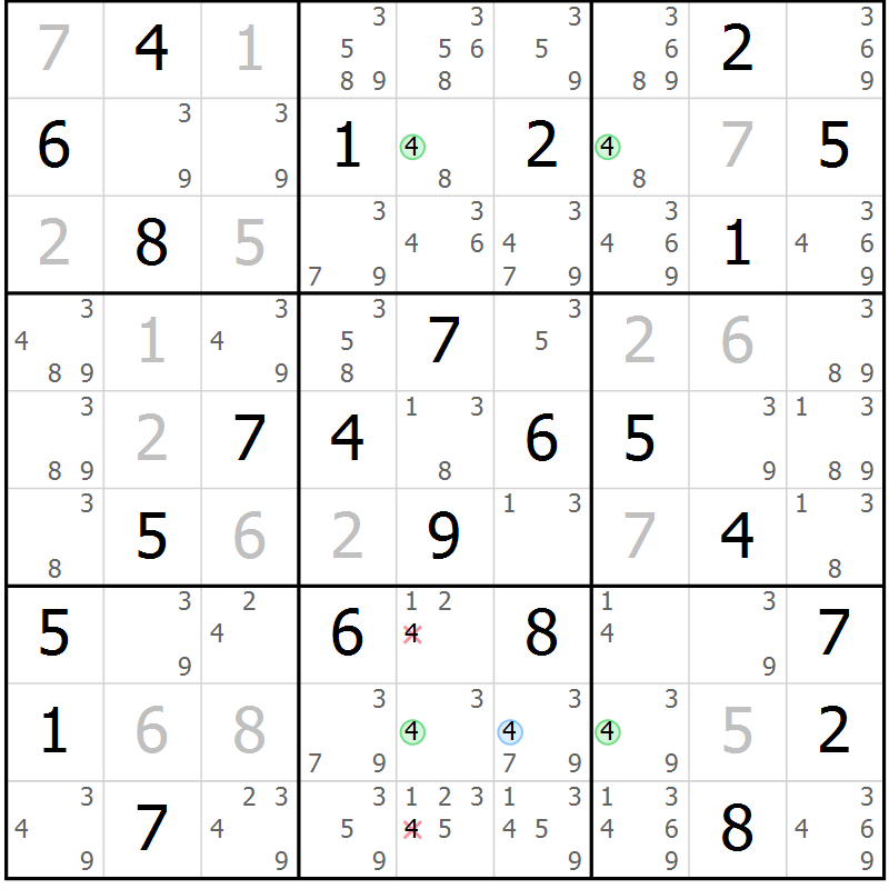 Position des candidats pour la solution de la Gr 79 page 82 du magazine de sudoku Sudoku Suprême n° 037