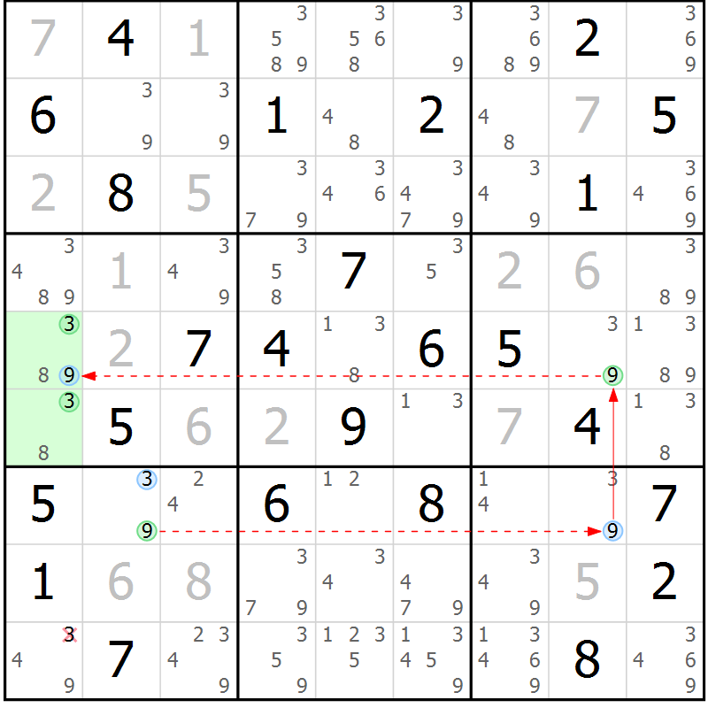 Position des candidats pour la solution de la Gr 79 page 82 du magazine de sudoku Sudoku Suprême n° 037