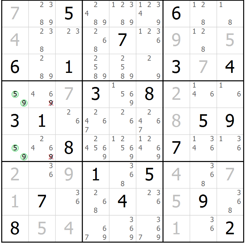 Position des candidats pour la solution de la Gr 8 page 11 du magazine de sudoku Sudoku Suprême n° 037