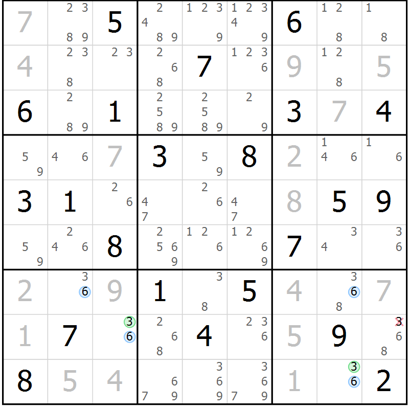 Position des candidats pour la solution de la Gr 8 page 11 du magazine de sudoku Sudoku Suprême n° 037