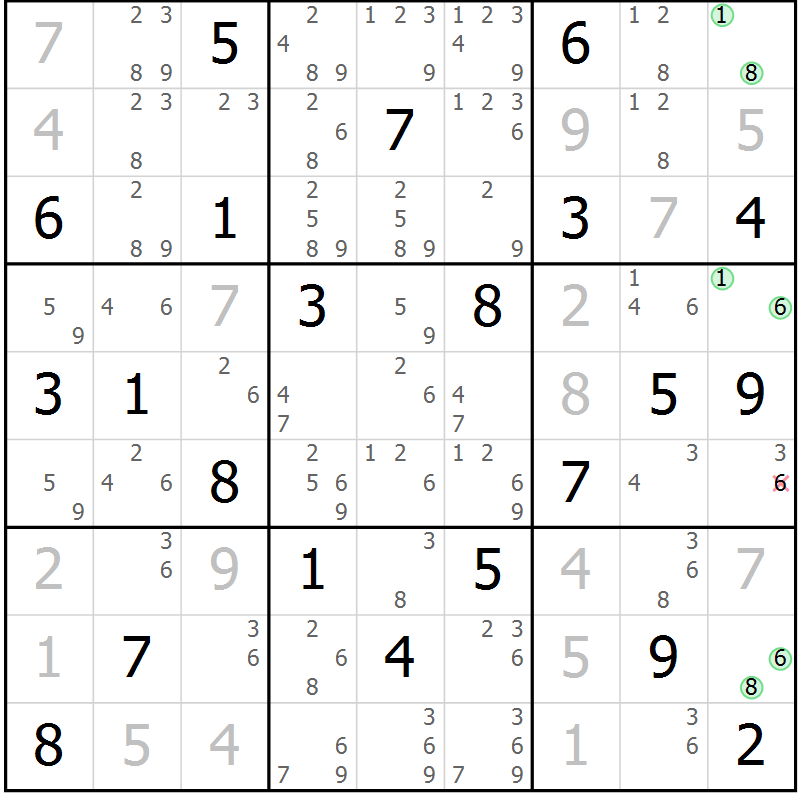Position des candidats pour la solution de la Gr 8 page 11 du magazine de sudoku Sudoku Suprême n° 037