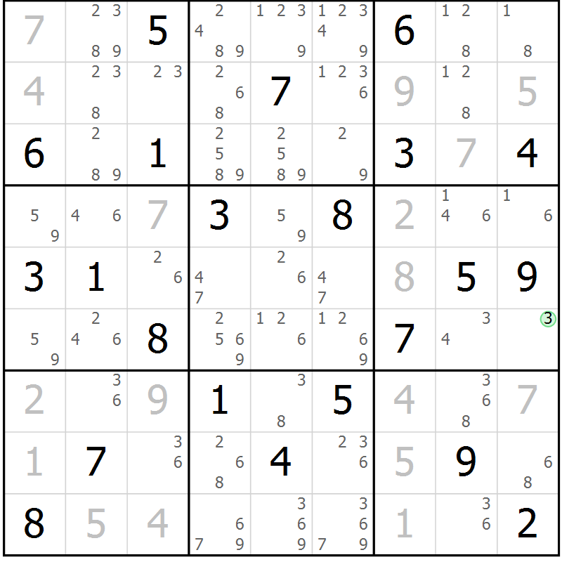 Position des candidats pour la solution de la Gr 8 page 11 du magazine de sudoku Sudoku Suprême n° 037