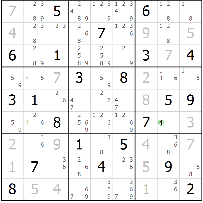 Position des candidats pour la solution de la Gr 8 page 11 du magazine de sudoku Sudoku Suprême n° 037