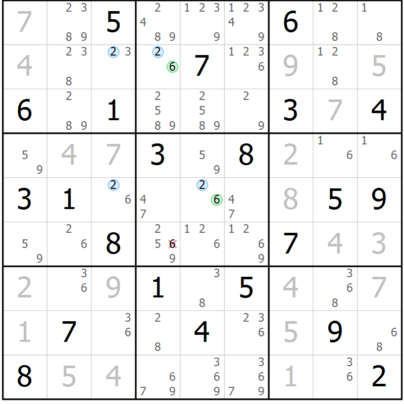 Position des candidats pour la solution de la Gr 8 page 11 du magazine de sudoku Sudoku Suprême n° 037