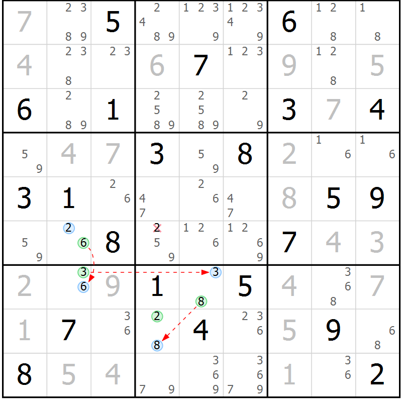 Position des candidats pour la solution de la Gr 8 page 11 du magazine de sudoku Sudoku Suprême n° 037