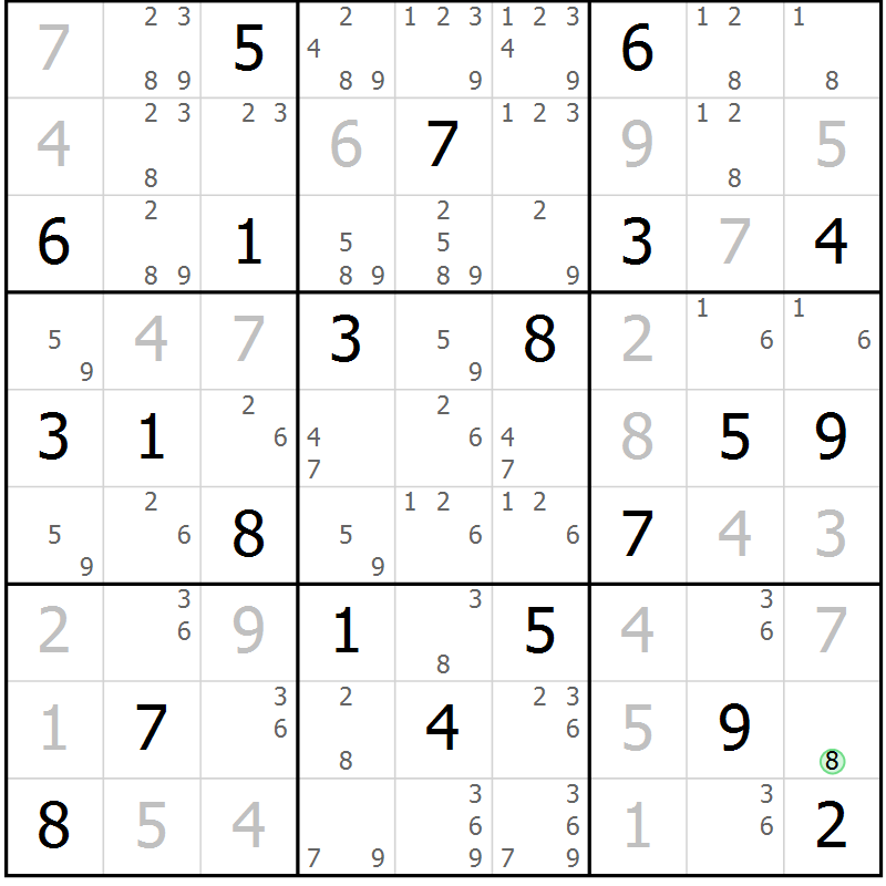 Position des candidats pour la solution de la Gr 8 page 11 du magazine de sudoku Sudoku Suprême n° 037
