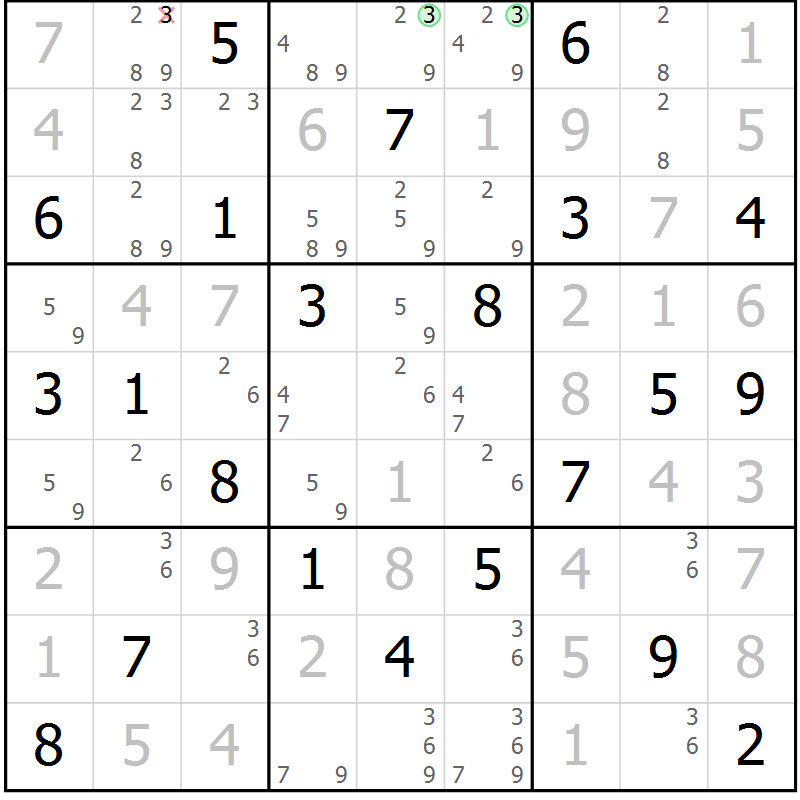 Position des candidats pour la solution de la Gr 8 page 11 du magazine de sudoku Sudoku Suprême n° 037