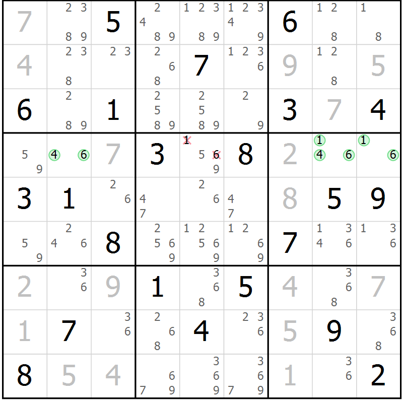 Position des candidats pour la solution de la Gr 8 page 11 du magazine de sudoku Sudoku Suprême n° 037