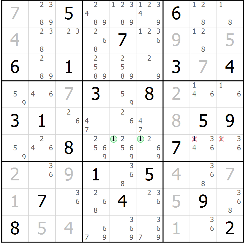 Position des candidats pour la solution de la Gr 8 page 11 du magazine de sudoku Sudoku Suprême n° 037